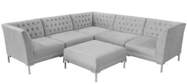 Xlmoebel Ecksofa Großes graues Ecksofa mit Hocker aus Textilstoff, 1 Teile, günstig online kaufen