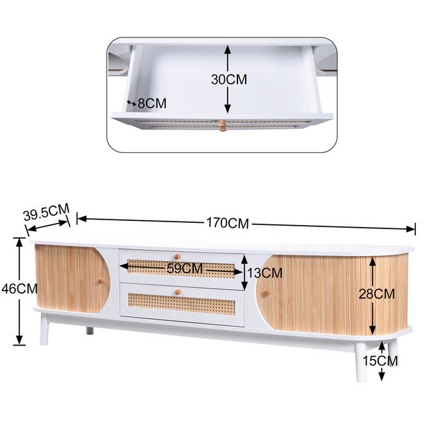 MODFU TV-Schrank Lowboard (TV-Schrank mit Türen und Schubladen, TV-Ständer günstig online kaufen