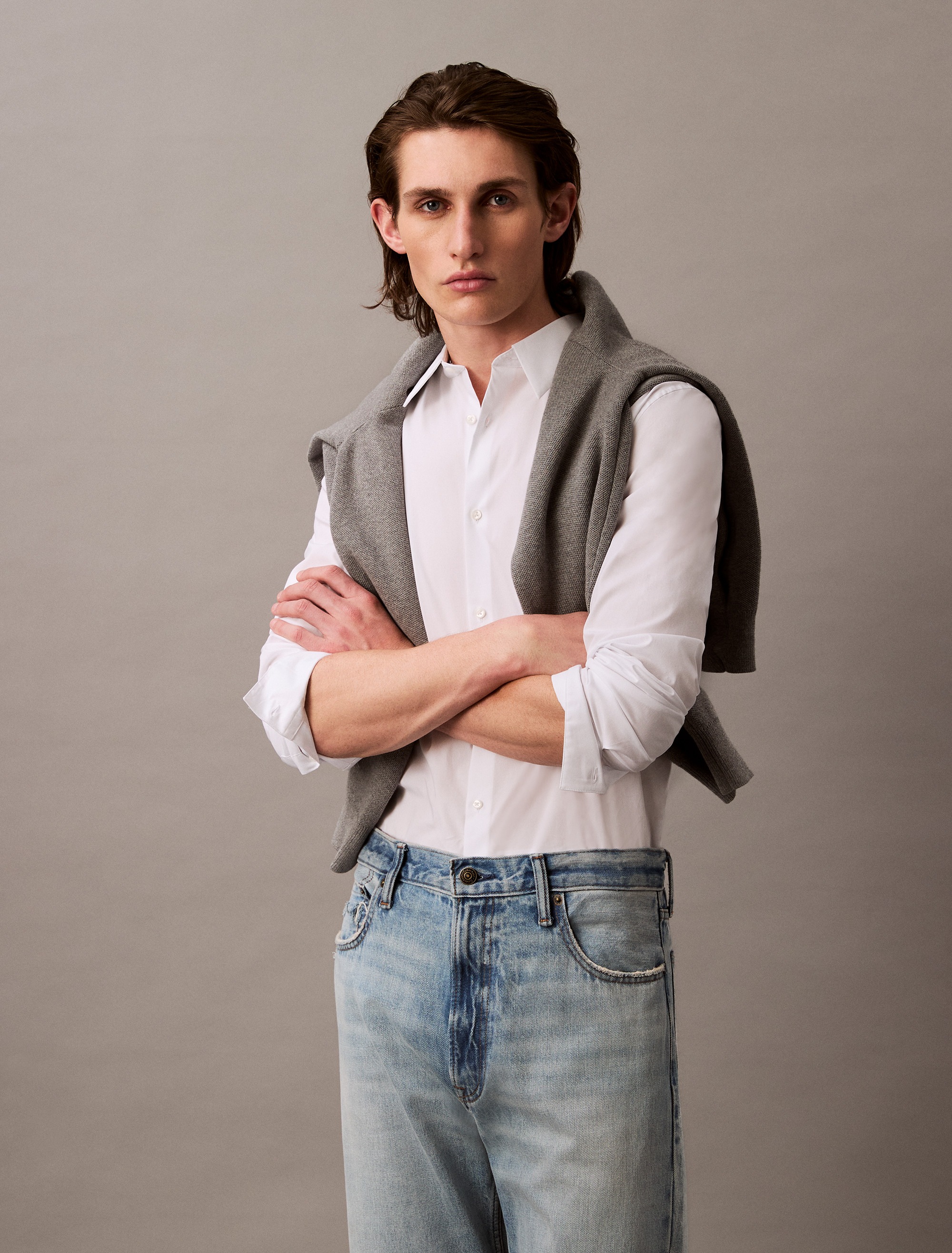 Calvin Klein Langarmhemd "LONG SLEEVE SOLID STRETCH SLIM SHIRT", in Unifarb günstig online kaufen