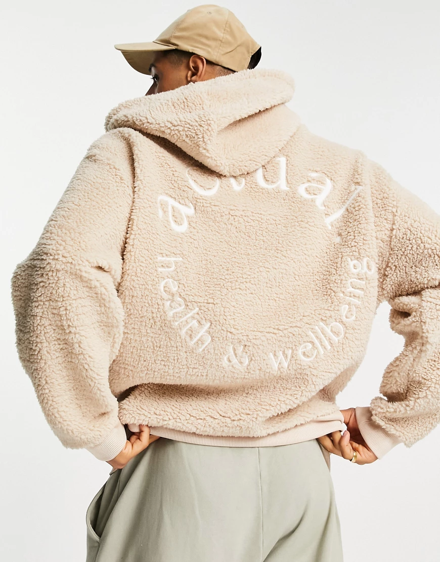 ASOS – Actual – Oversize-Kapuzenpullover aus Teddyfell mit „Health and Well günstig online kaufen