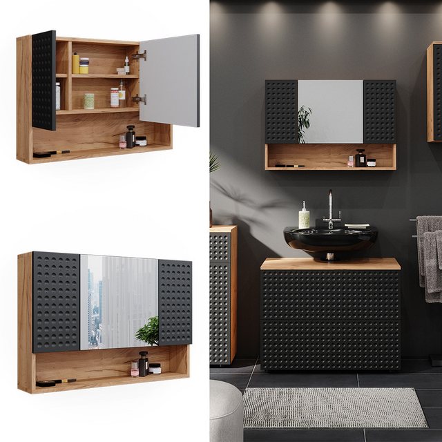 Vicco Badezimmerspiegelschrank Badezimmerschrank mit Spiegel 80cm Irma 3D r günstig online kaufen