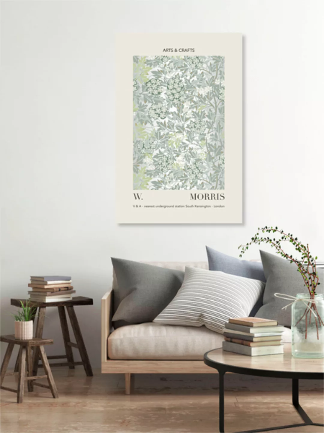 Poster / Leinwandbild - William Morris - Grau-grünes Blatt- Und Blumenmuste günstig online kaufen