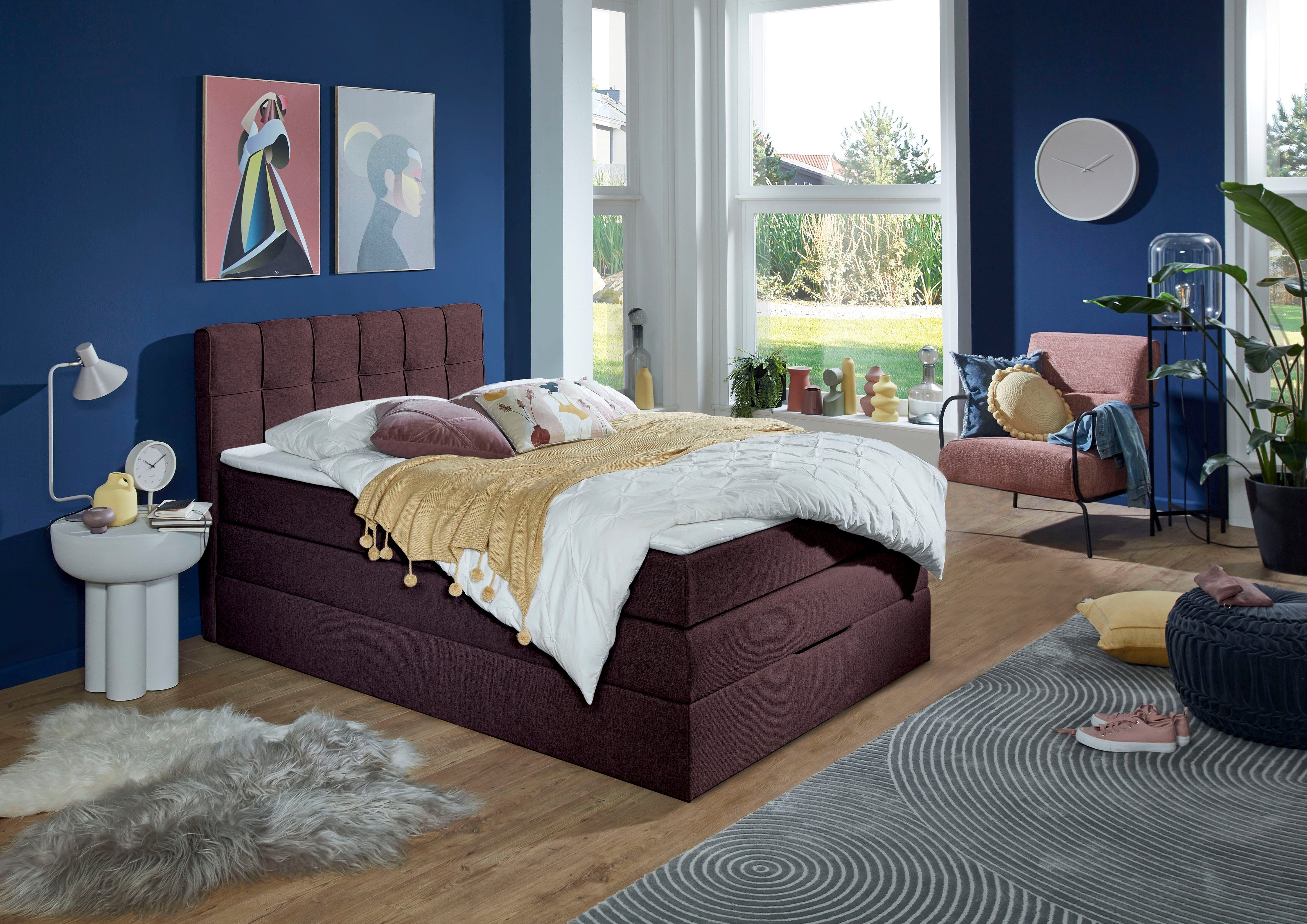 INOSIGN Boxspringbett "Fornoli", inkl. Topper und Bettkasten, H3 in zwei Ma günstig online kaufen