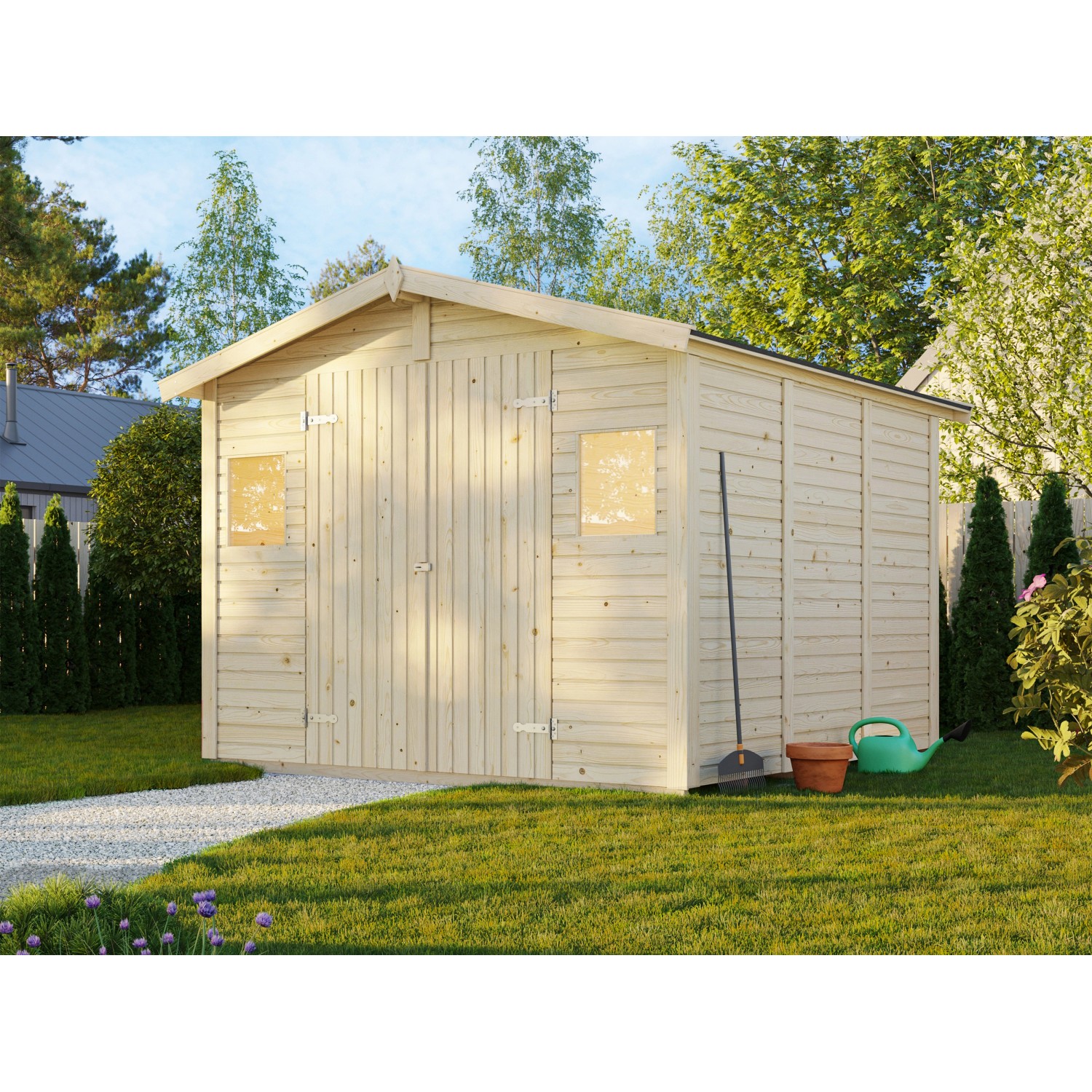 Palmako Gerätehaus Dan 273 x 280 cm Lackiert Hellgrau FSC® günstig online kaufen