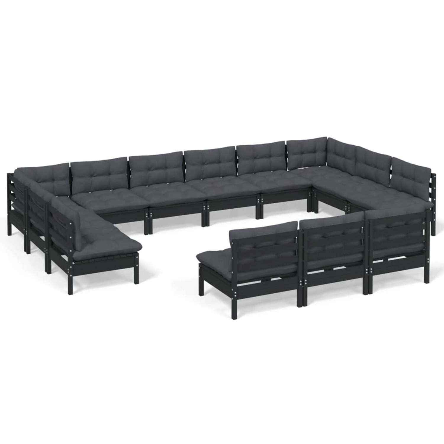 vidaXL 13-tlg Garten-Lounge-Set mit Kissen Schwarz Kiefer Massivholz Modell günstig online kaufen