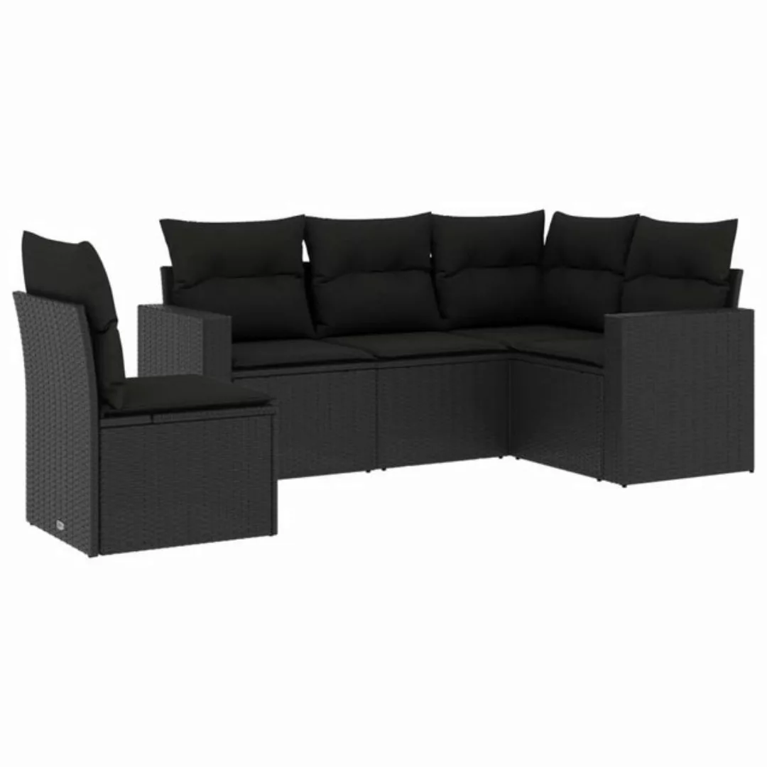 vidaXL Loungesofa 5-tlg. Garten-Sofagarnitur mit Kissen Schwarz Poly Rattan günstig online kaufen