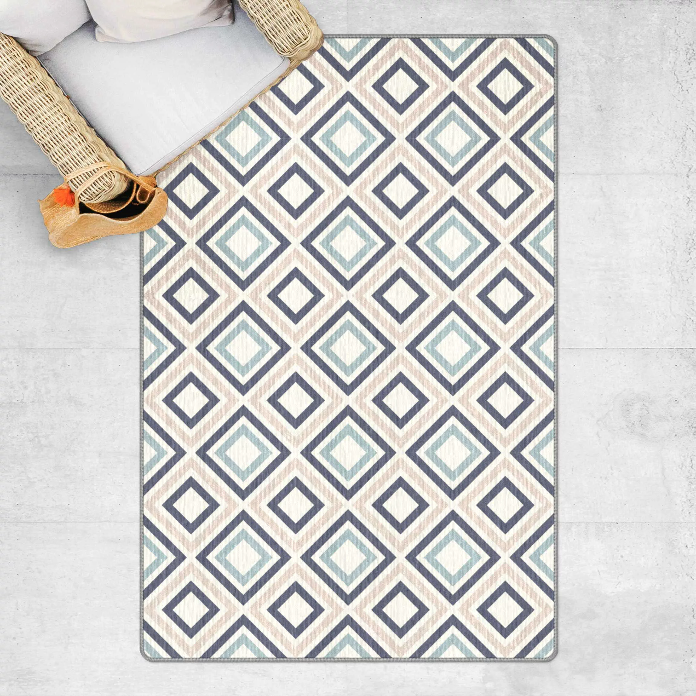 Teppich Geometrisches Muster aus gerahmten Quadraten günstig online kaufen