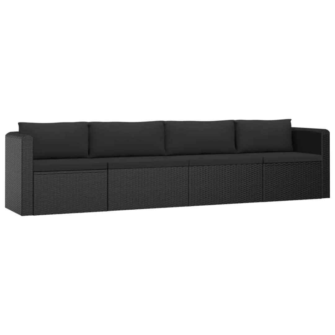 4-tlg. Garten-sofagarnitur Mit Auflagen Poly Rattan Schwarz günstig online kaufen