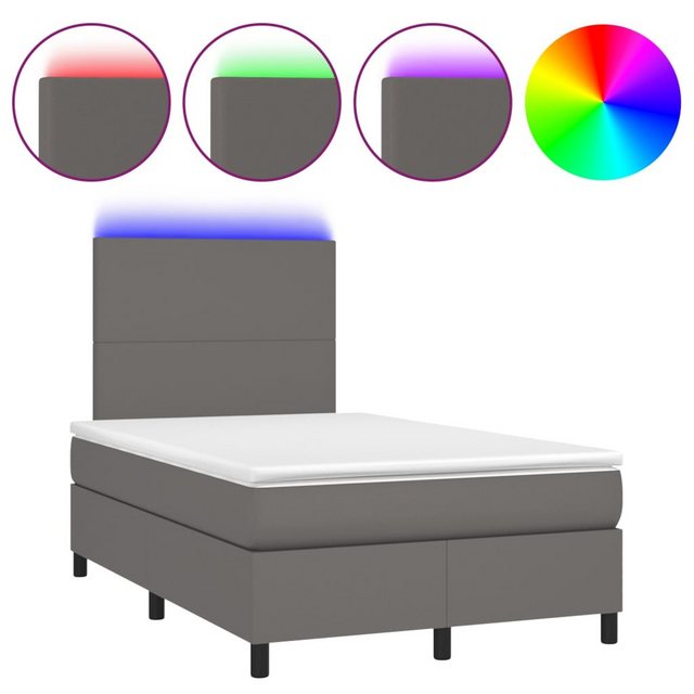 vidaXL Boxspringbett, Boxspringbett mit Matratze & LED Grau 120x200 cm Kuns günstig online kaufen