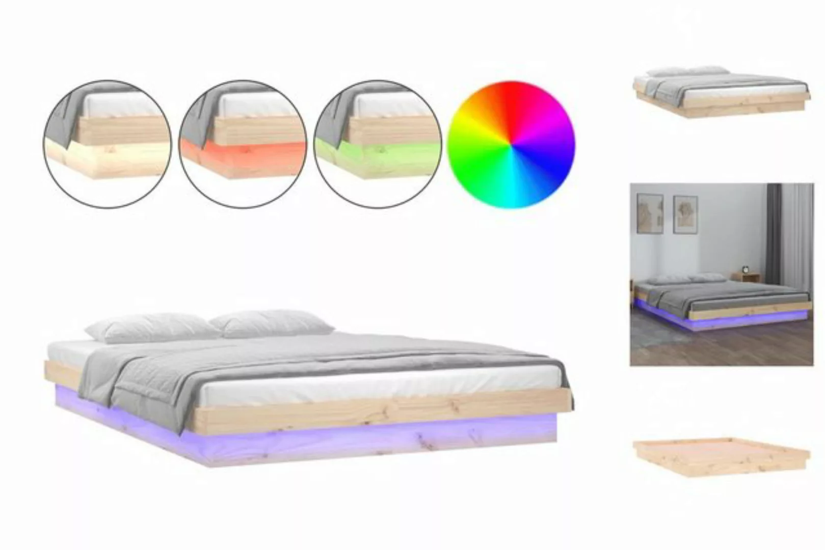 vidaXL Bettgestell Massivholzbett mit LEDs 200x200 cm Bett Bettrahmen Bettg günstig online kaufen