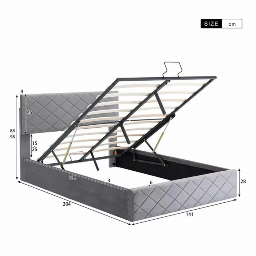 Flieks Polsterbett, Hydraulisches Funktionsbett Doppelbett Samt 140x200cm günstig online kaufen