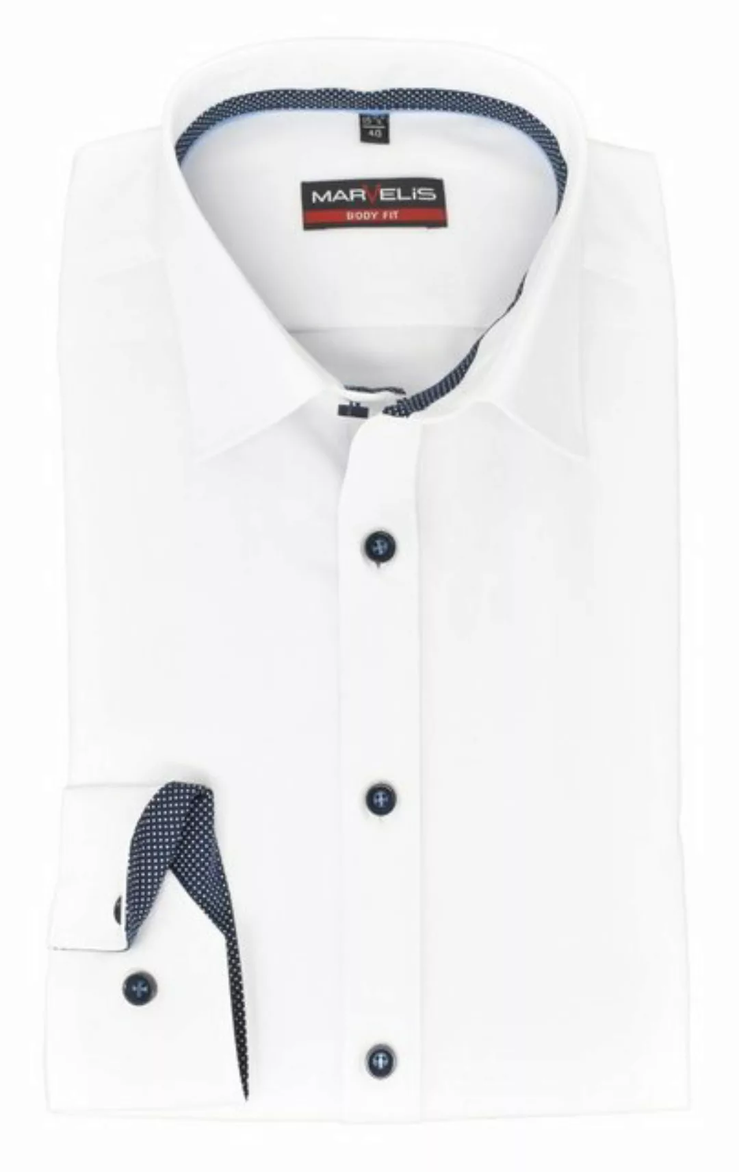 MARVELIS Businesshemd Businesshemd - Body Fit - Langarm - Einfarbig - Weiß günstig online kaufen