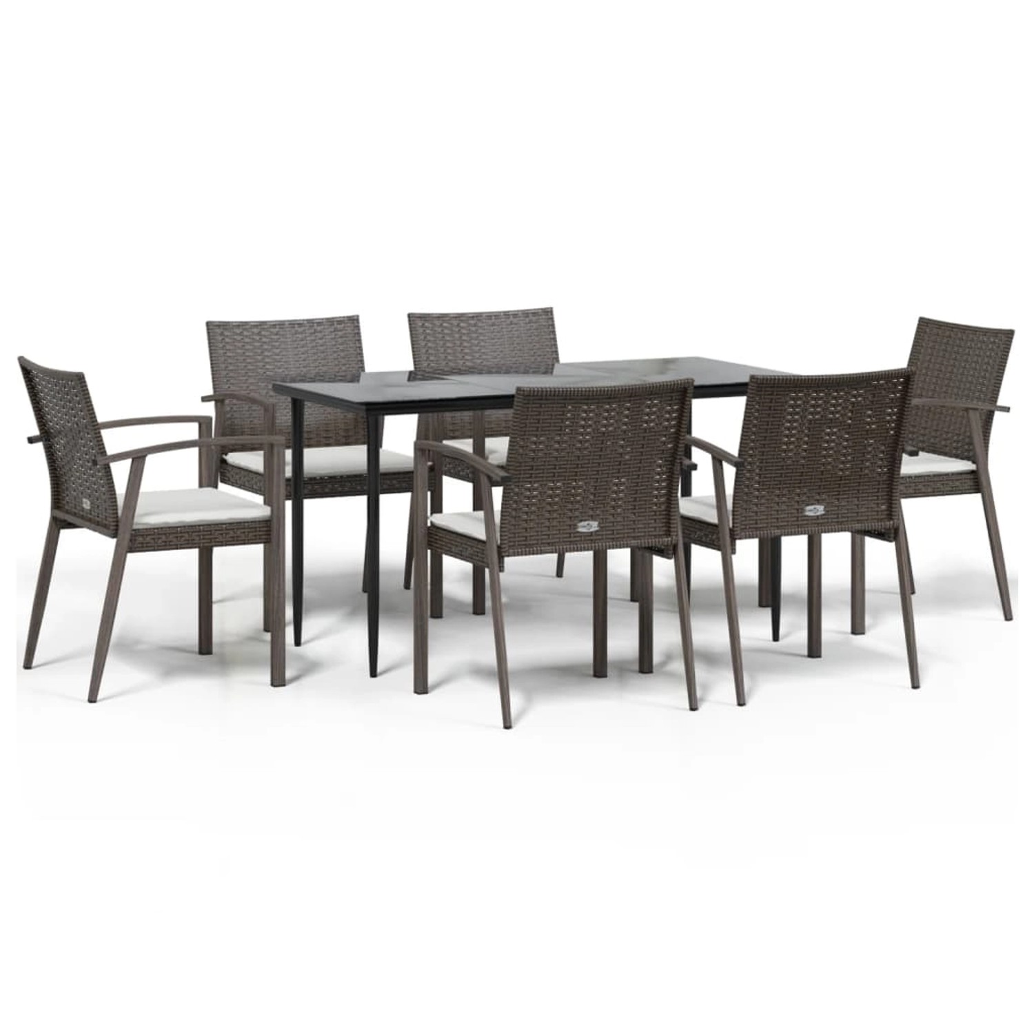 vidaXL 7-Tlg Garten-Essgruppe mit Kissen Poly Rattan und Stahl 3186974 günstig online kaufen