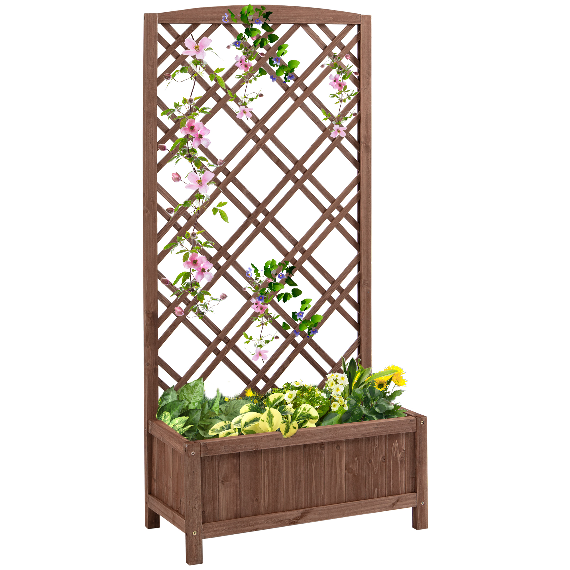 Outsunny Pflanzkasten  Blumenständer mit Rankgitter, Holz, Gelb, 60x30x122, günstig online kaufen