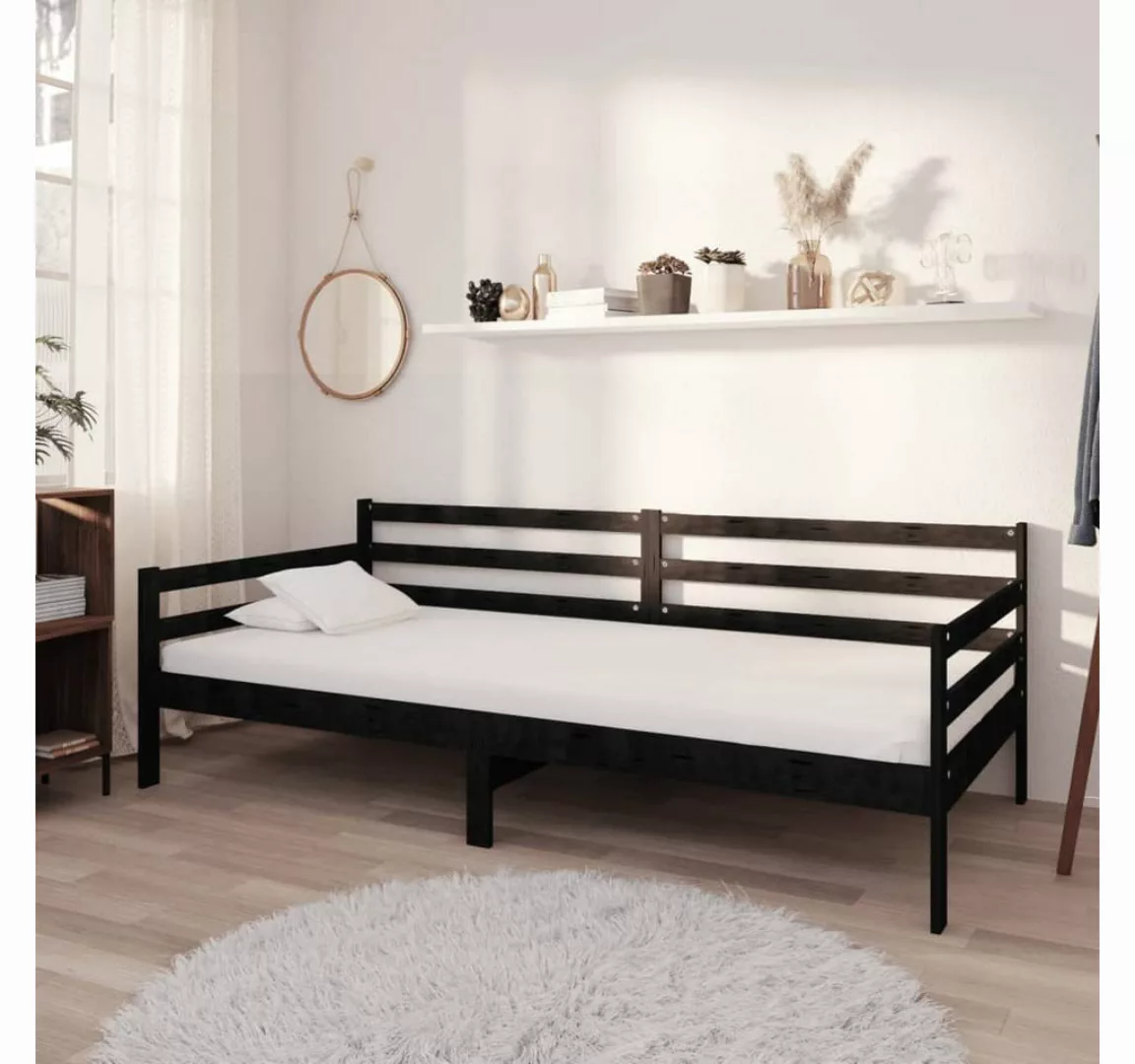 furnicato Bett Tagesbett mit Matratze 90x200 cm Schwarz Kiefer Massivholz günstig online kaufen