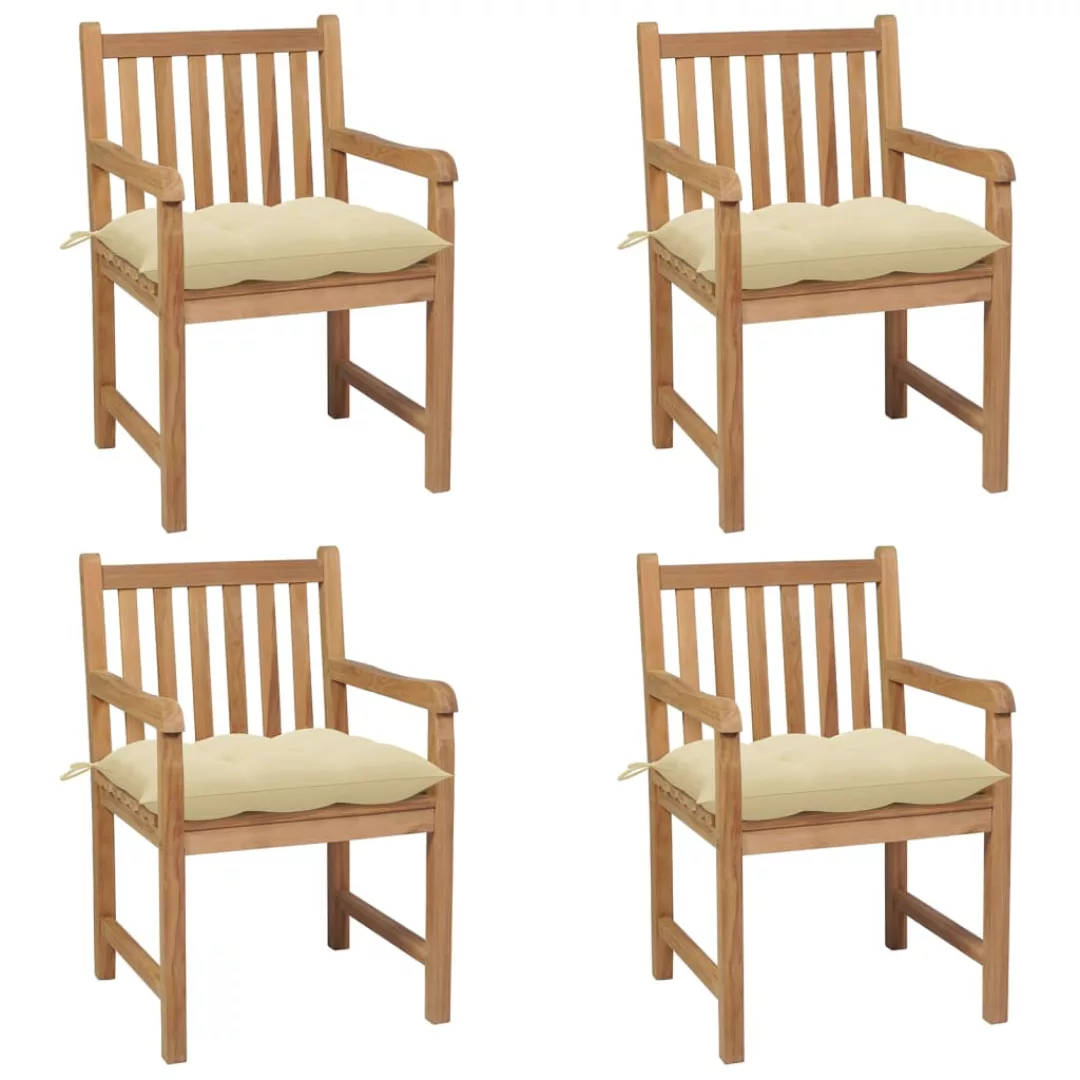 Gartenstühle 4 Stk. Mit Cremeweißen Kissen Massivholz Teak günstig online kaufen