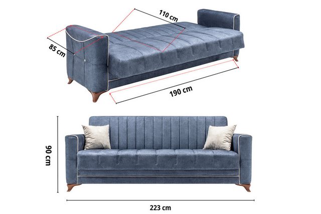 gowoll 3-Sitzer Sofa mit Schlaffunktion und Stauraum Schlafsessel Gästebett günstig online kaufen