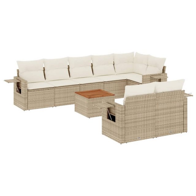 vidaXL Sofaelement 9-tlg. Garten-Sofagarnitur mit Kissen Beige Poly Rattan günstig online kaufen