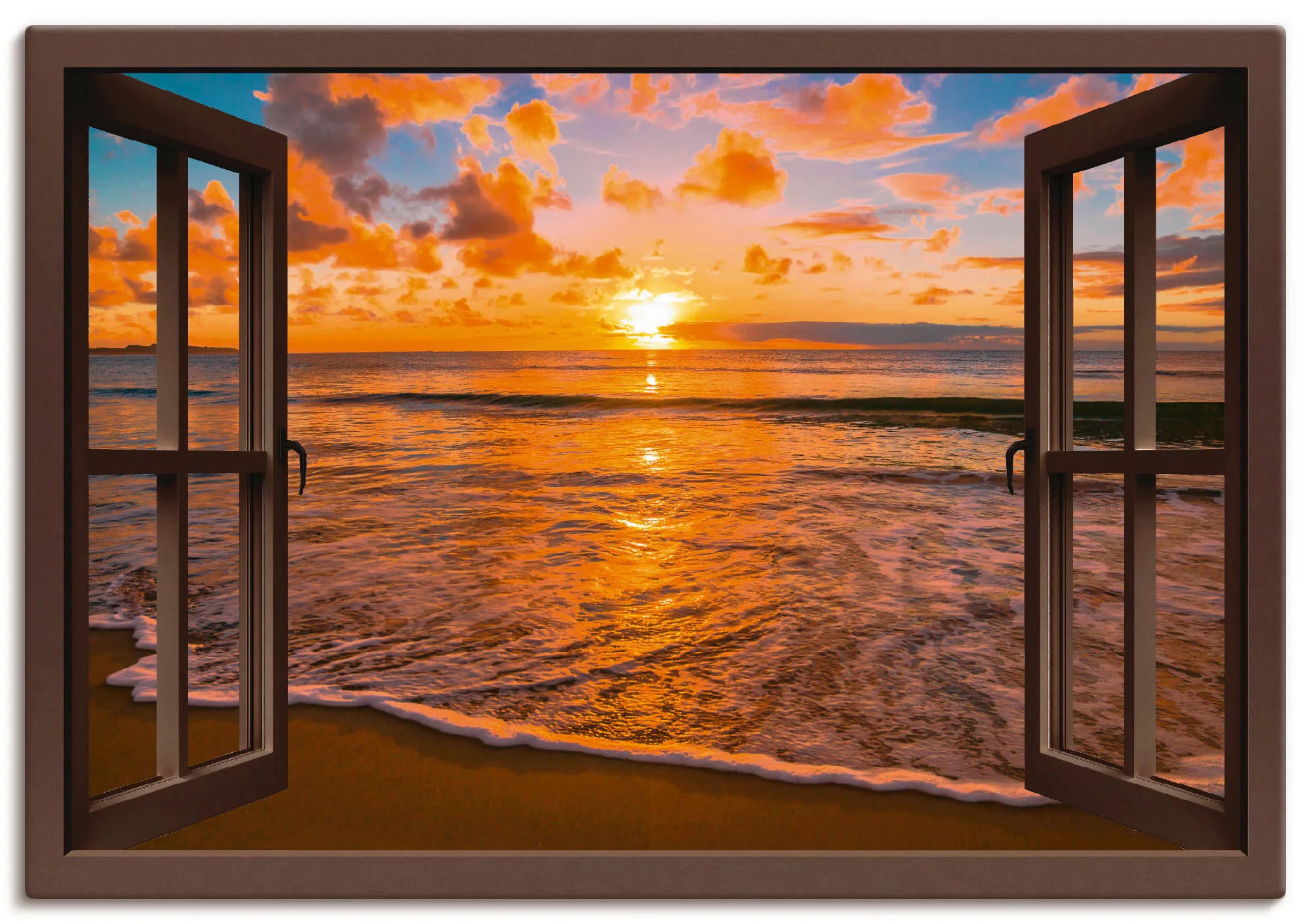 Artland Wandbild »Fensterblick Sonnenuntergang am Strand«, Sonnenaufgang & günstig online kaufen