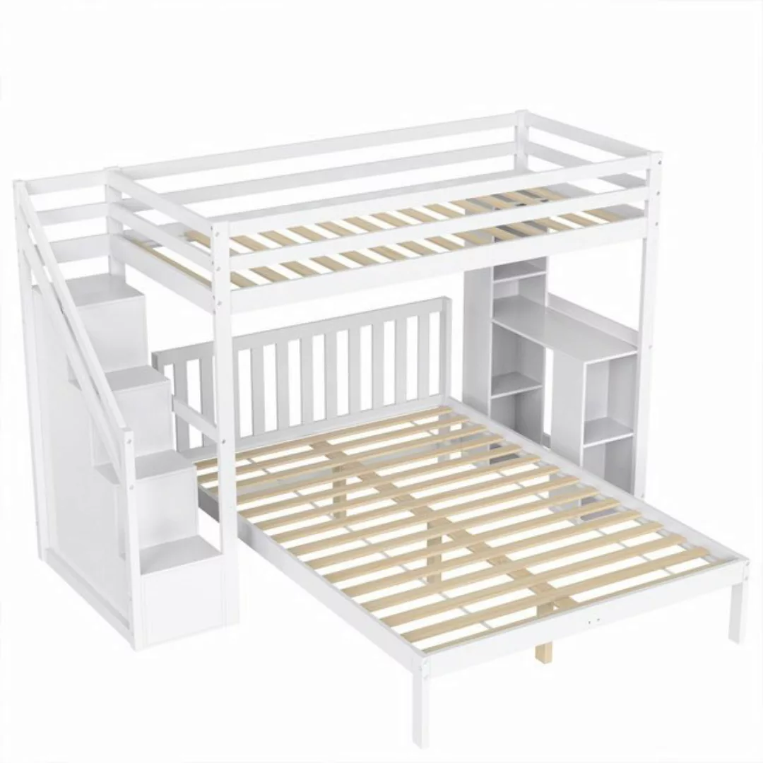 XDeer Kinderbett Hausbett Stautreppe Kiefer + MDF Etagenbett Multifunktiona günstig online kaufen