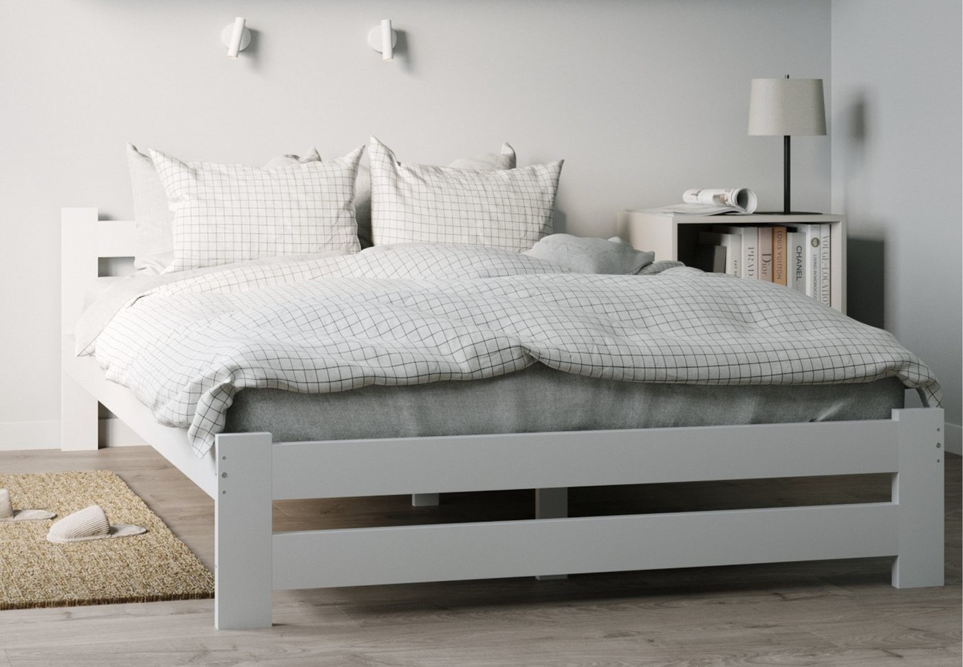 Home Collective Holzbett mit Lattenrost Modern Bett Kiefer Bettgestell Mass günstig online kaufen