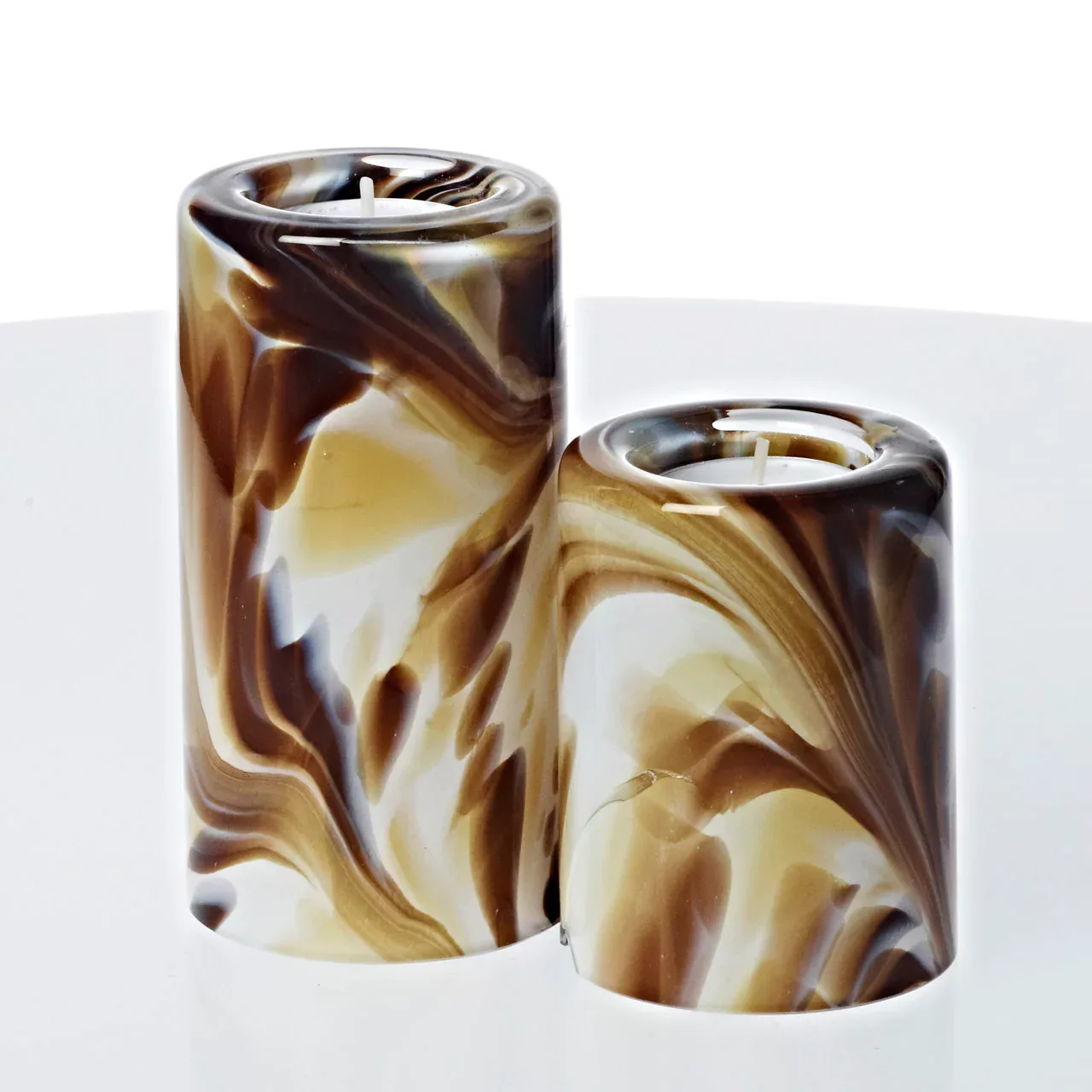 Teelichthalter Kerzenständer Tischleuchter Glas 2er-Set 9cm/13cm Handmade r günstig online kaufen