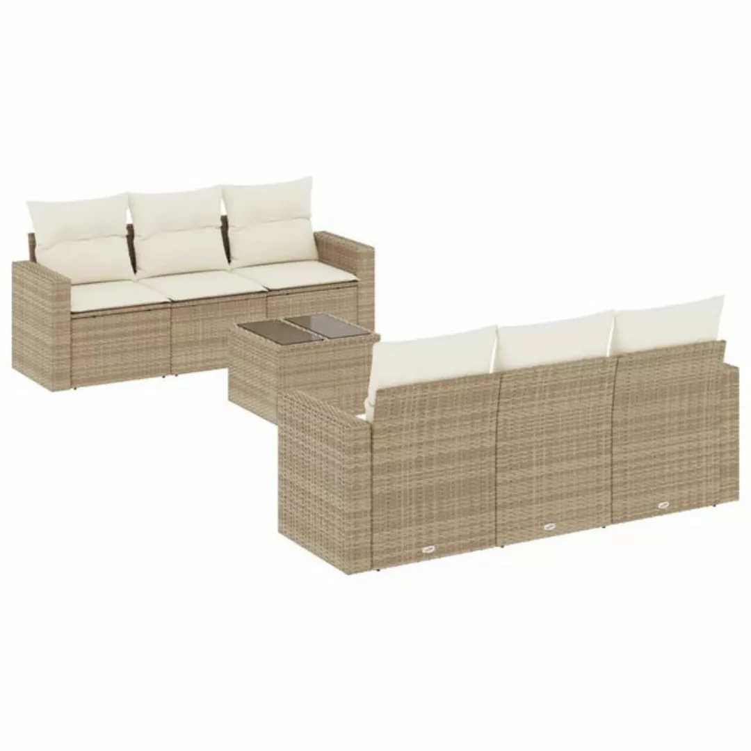 vidaXL Sofaelement 7-tlg. Garten-Sofagarnitur mit Kissen Beige Poly Rattan günstig online kaufen