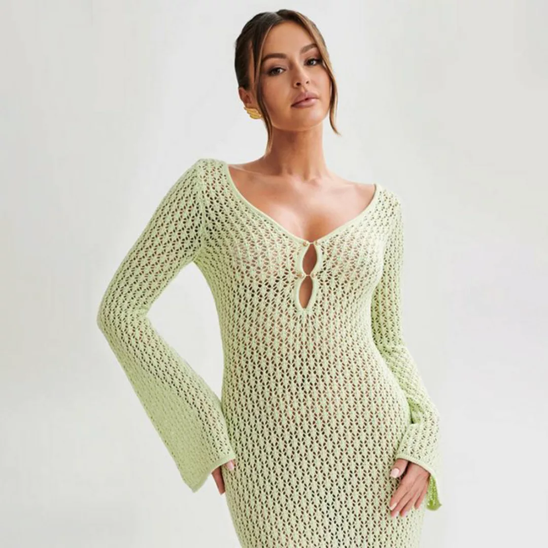 KIKI Strandkleid Sexy gestrickte hohle Strand-Sonnenschutzkleidung günstig online kaufen