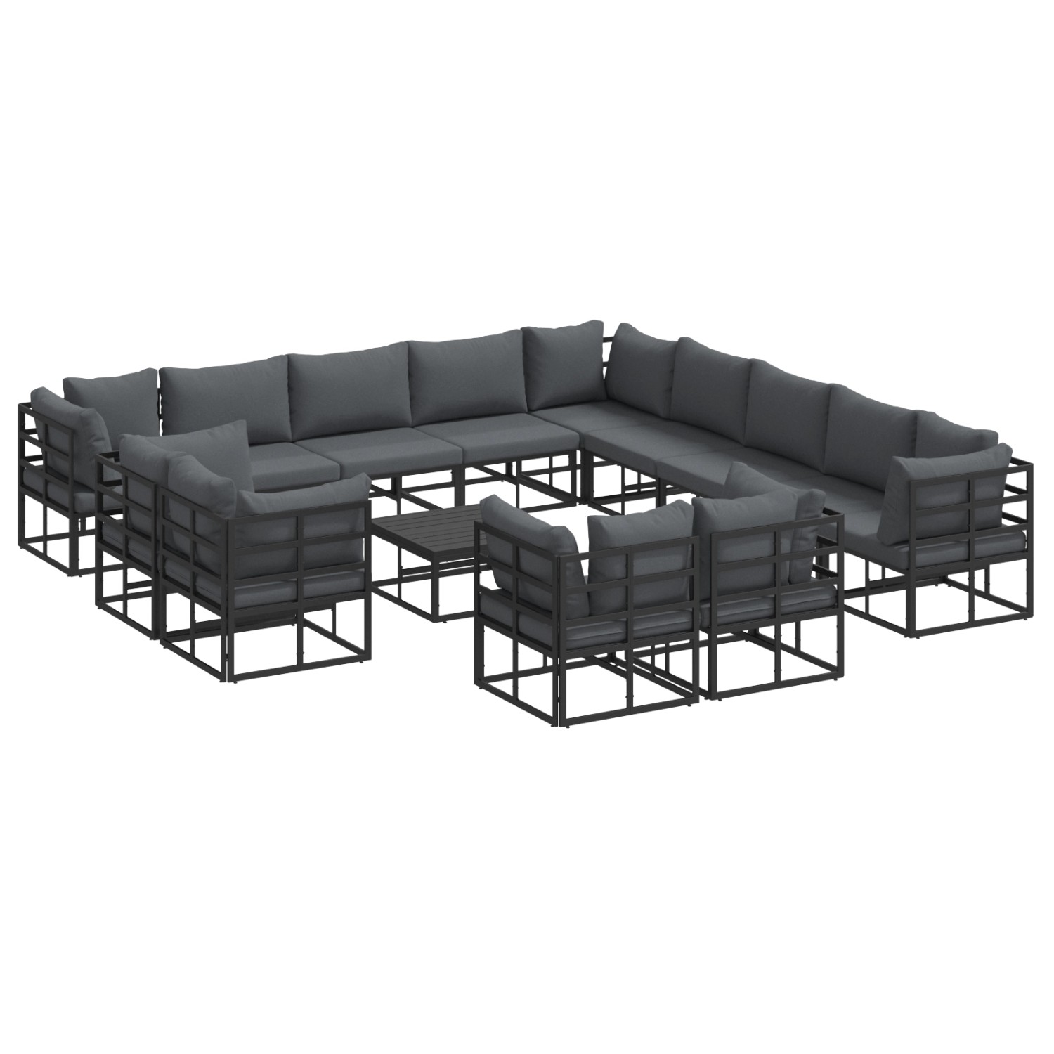 vidaXL Garten-Sofa-Set mit Kissen 14-Tlg Schwarz Aluminium 3378937 günstig online kaufen