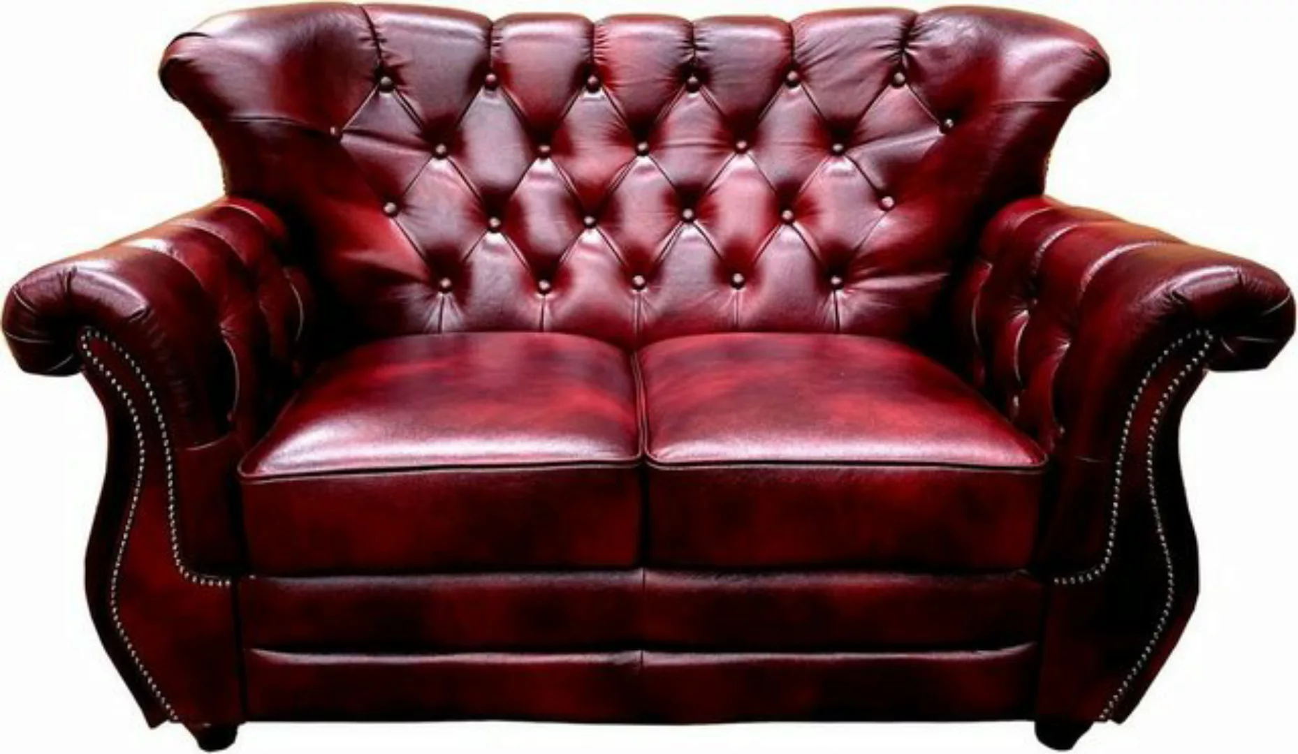 Casa Padrino Chesterfield-Sofa Luxus Chesterfield Leder 2er Sofa Bordeauxro günstig online kaufen