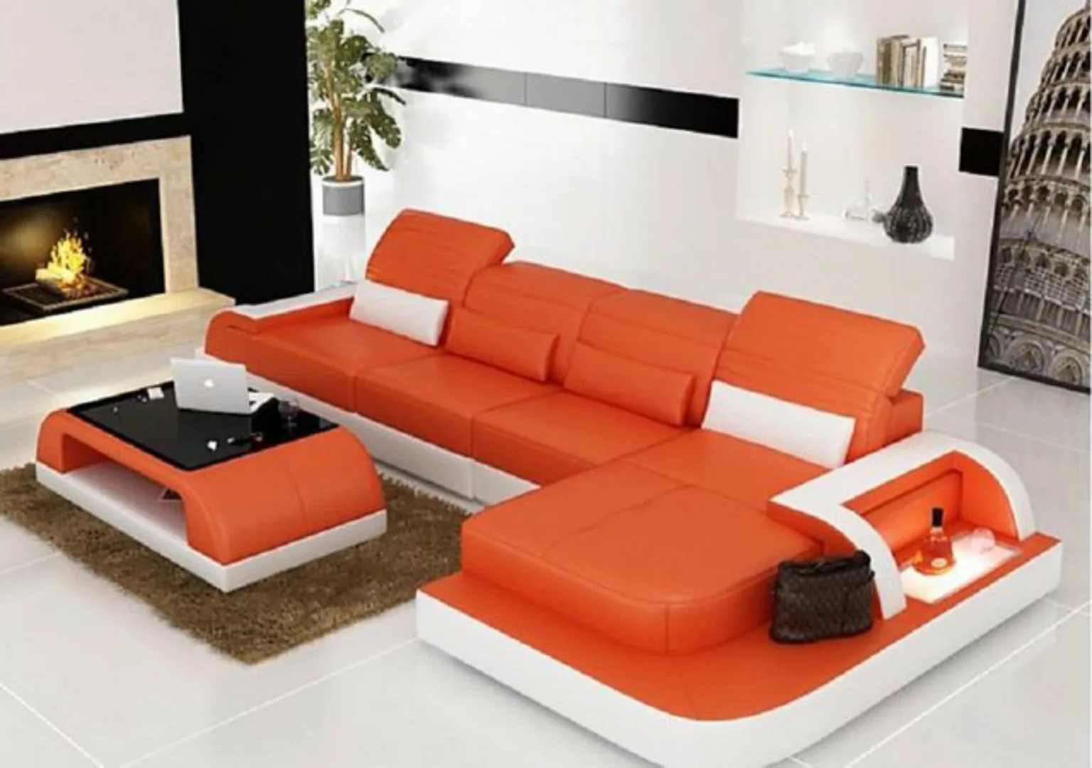 JVmoebel Ecksofa, Wohnlandschaft Ecksofa Ledersofa Eck Couch Sofa mit Regal günstig online kaufen