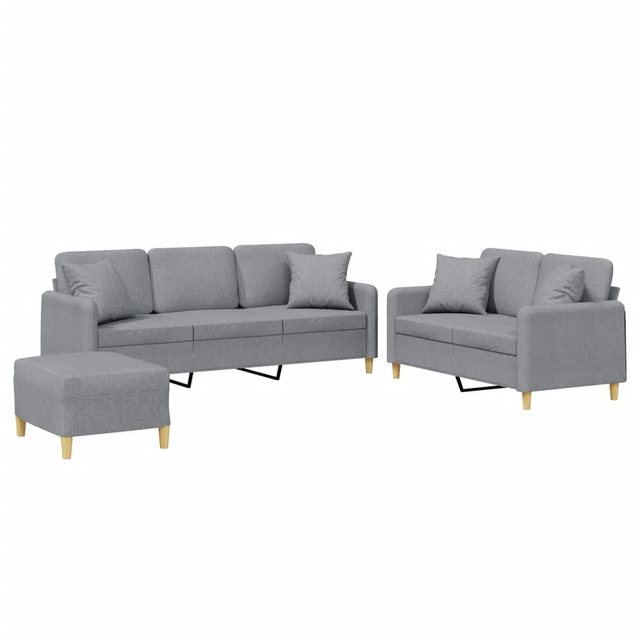 vidaXL Sofa 3-tlg. Sofagarnitur mit Kissen Hellgrau Stoff günstig online kaufen