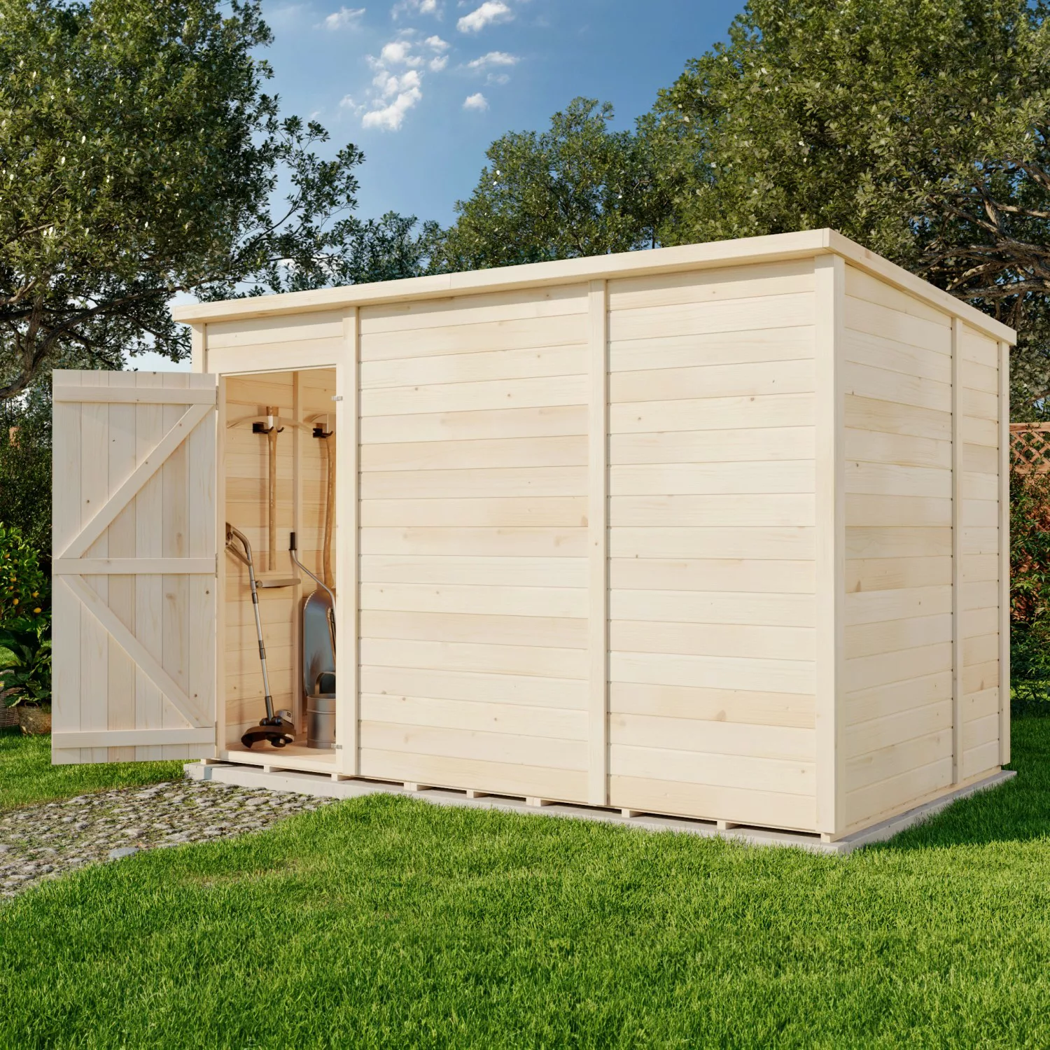 Storehaus Gerätehaus Holz Stefano XL mit Pultdach 306 cm x 186 cm günstig online kaufen