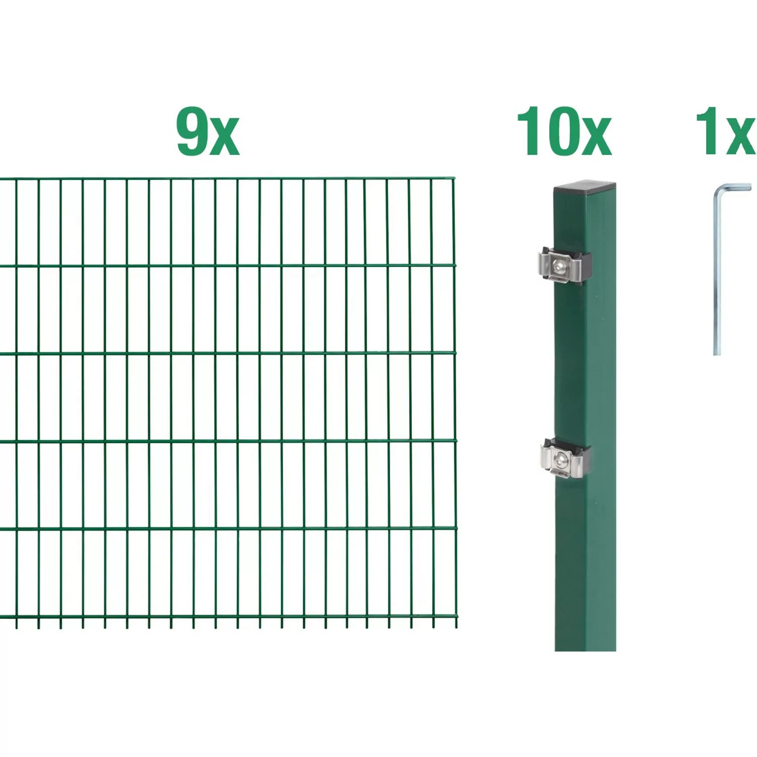 Metallzaun Grund-Set Doppelstabmatte verz. Grün beschichtet 9 x 2 m x 1 m günstig online kaufen