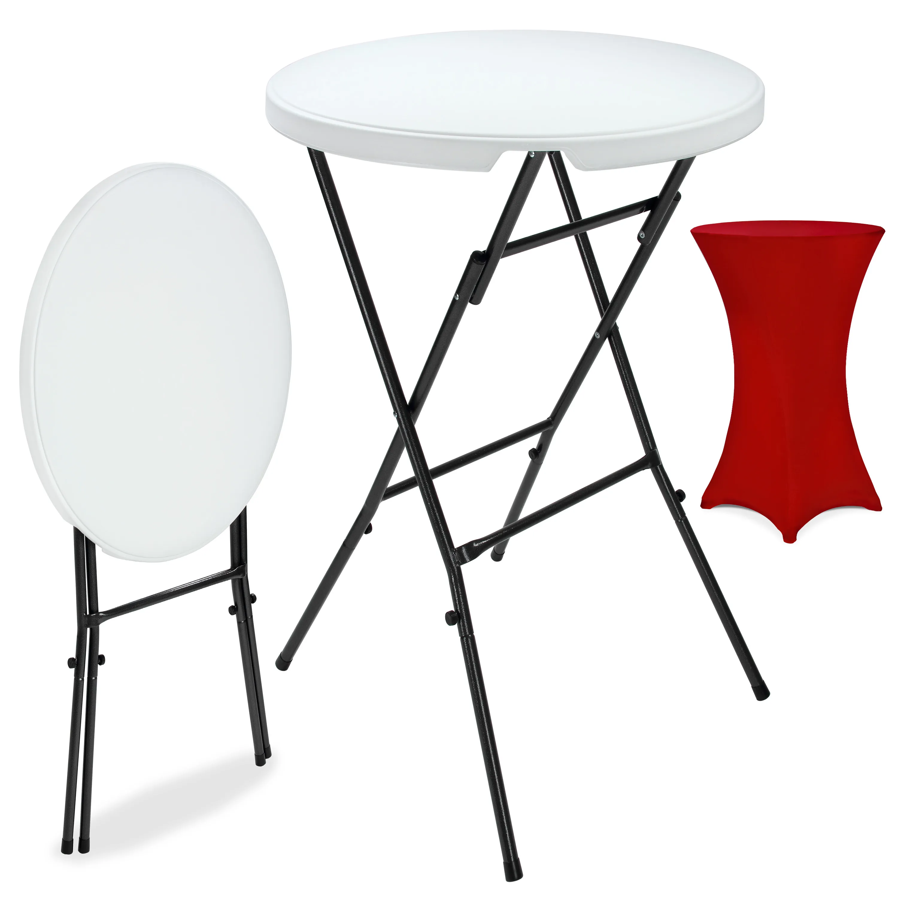 Stehtisch Weiß Ø72cm + Stehtischhusse Bordeaux Ø70cm günstig online kaufen