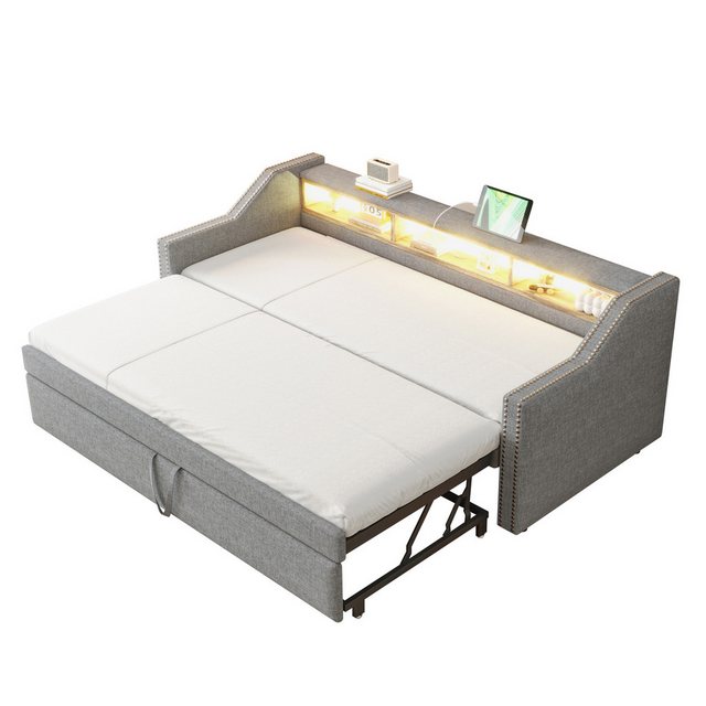 HAUSS SPLOE Schlafsofa 90/180x190 Multifunktionales Staufach, LED-Licht,USB günstig online kaufen