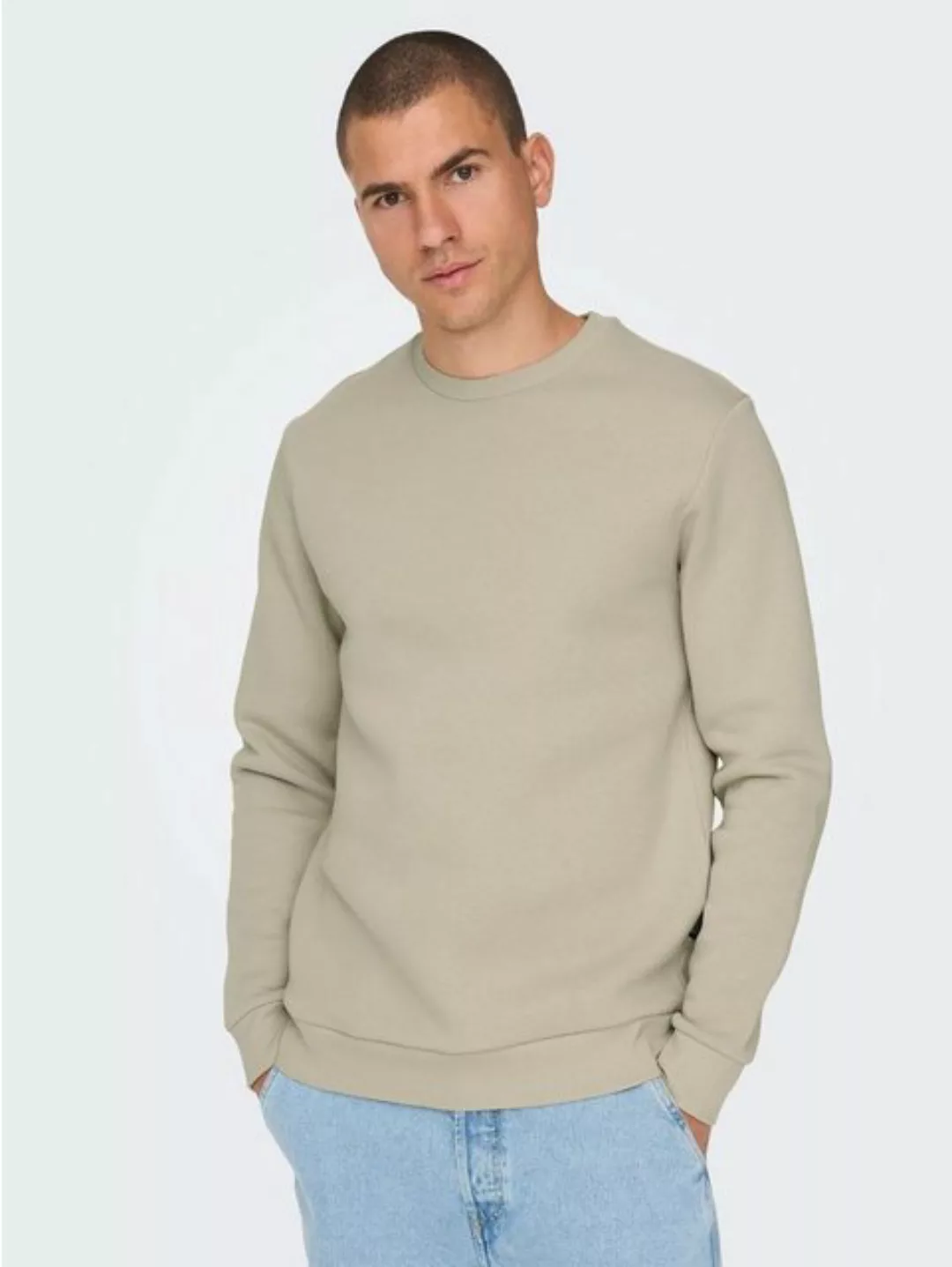 ONLY & SONS Sweatshirt Basic Sweatshirt Langarm Pullover ohne Kapuze ONSCER günstig online kaufen