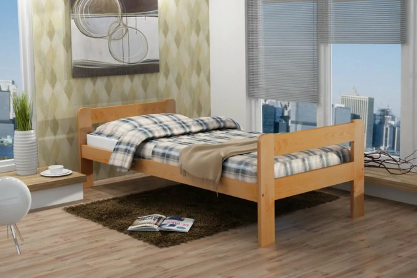 thematys Jugendbett Holzbett Kinderbett 90x200cm aus Kiefernholz in Natur E günstig online kaufen