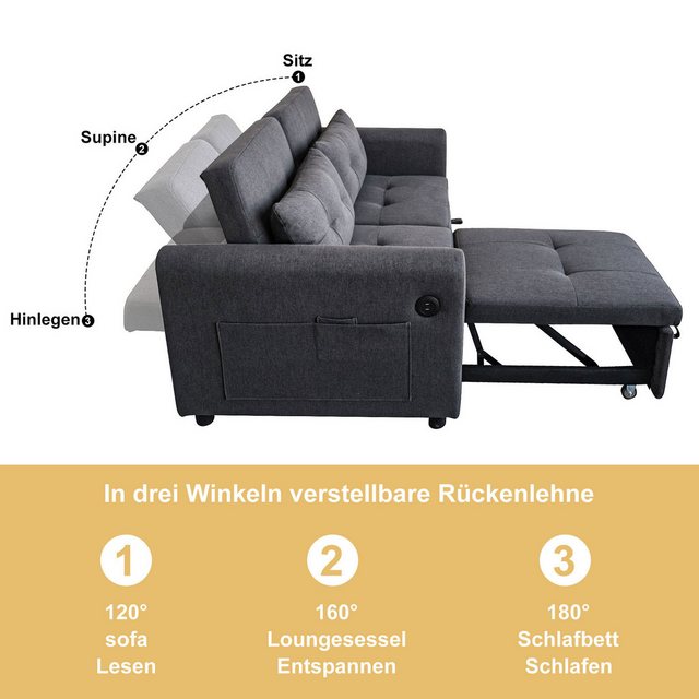 Merax Schlafsofa 3-in-1 Ausziehsofa, Sofa mit Schlaffunktion für Wohnzimmer günstig online kaufen