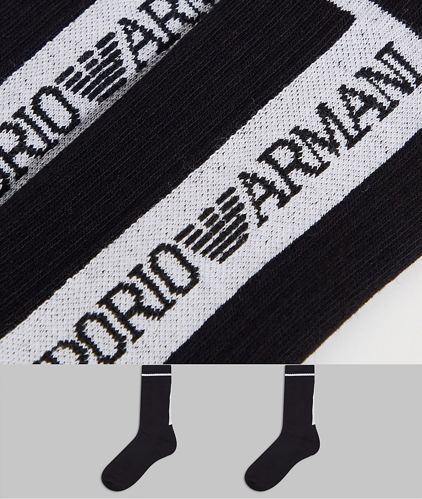 Emporio Armani – Bodywear – 3er-Pack Socken in Schwarz mit vertikalem Logo günstig online kaufen