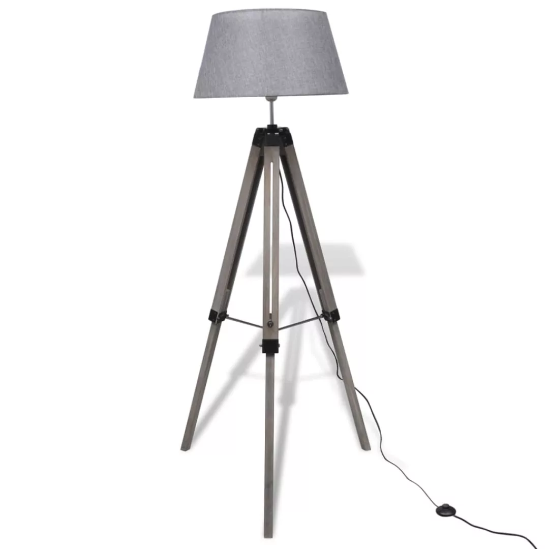 Verstellbare Stativ-stehlampe Aus Holz Mit Stoffschirm Grau günstig online kaufen