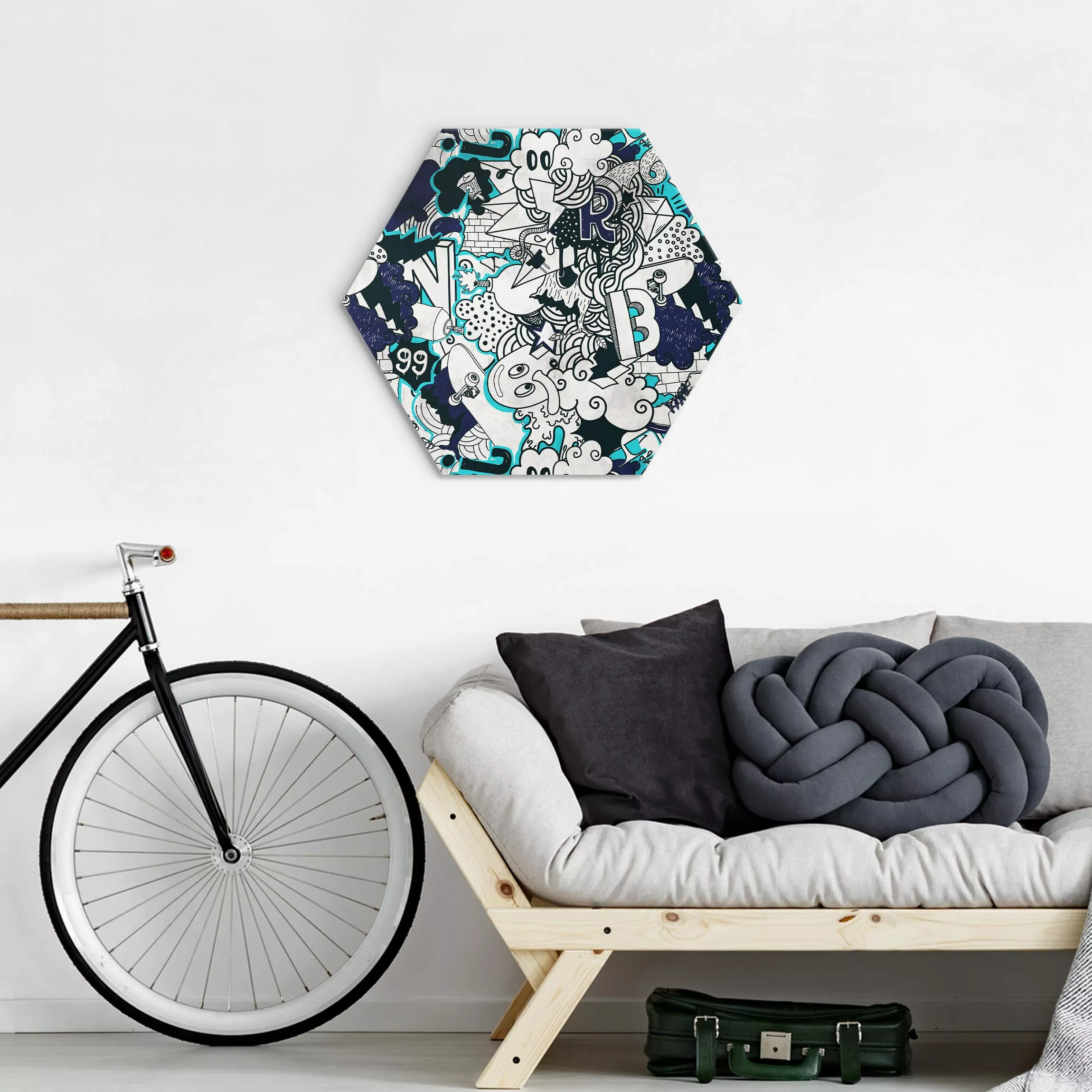 Hexagon-Alu-Dibond Bild Graffiti Art Skater Doodle günstig online kaufen