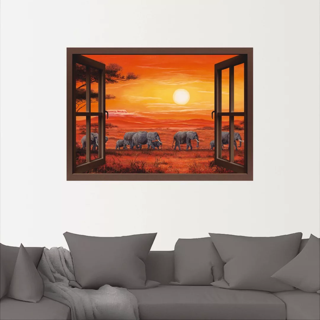 Artland Wandbild "Fensterblick - Elefantenherde", Fensterblick, (1 St.), al günstig online kaufen