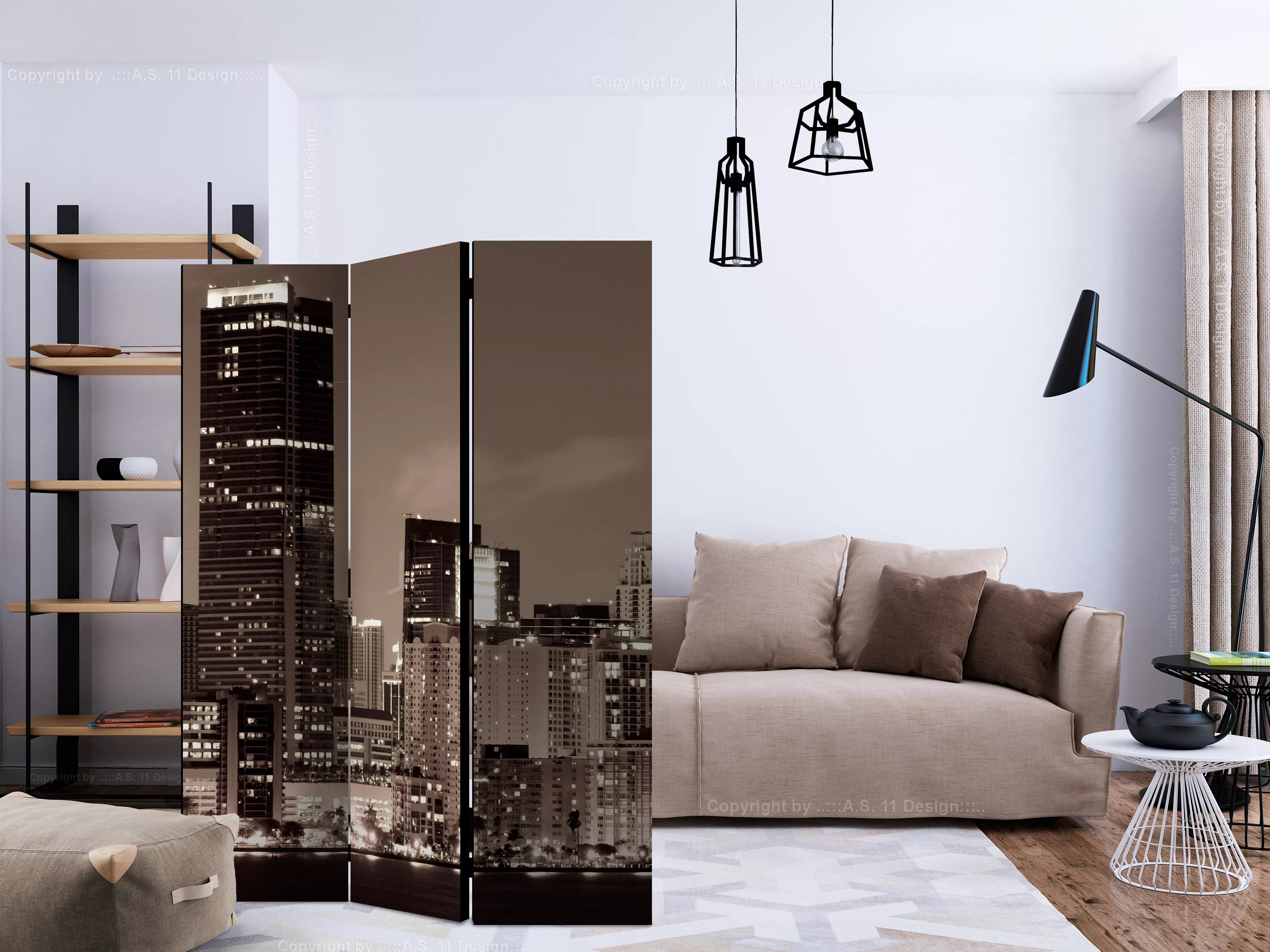 3-teiliges Paravent - Miami In Sepia [room Dividers] günstig online kaufen