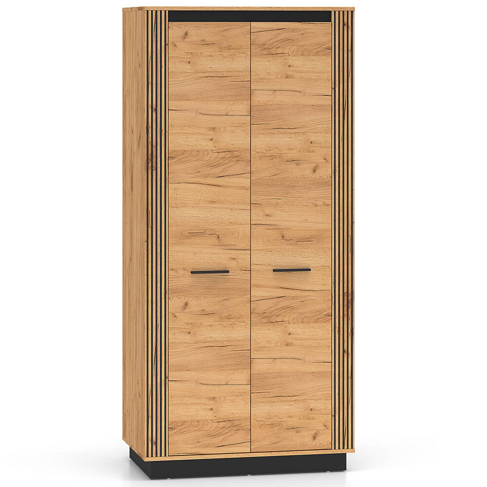 Kleiderschrank 92 cm breit 2 Türig modern in Eiche mit schwarz URBANIA-131 günstig online kaufen