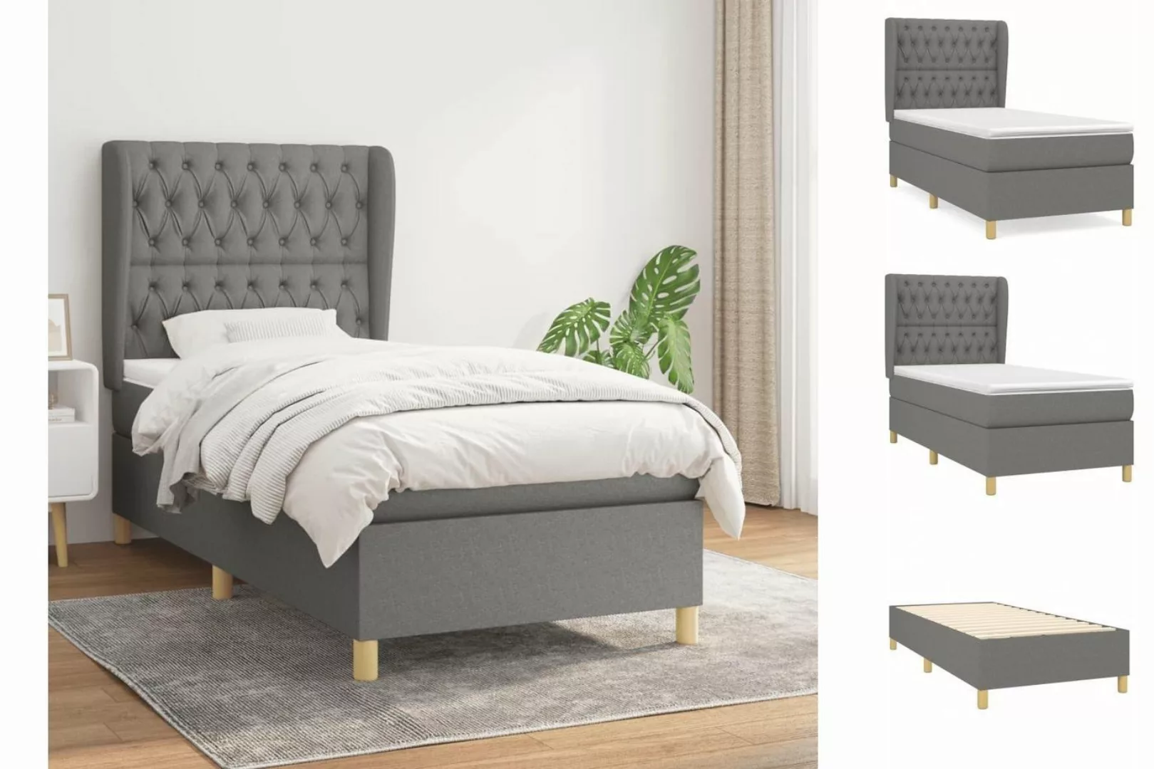 vidaXL Bettgestell Boxspringbett mit Matratze Dunkelgrau 90x200 cm Stoff Be günstig online kaufen