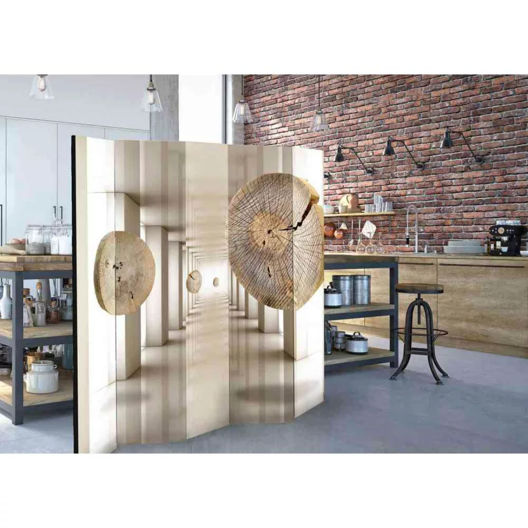 Spanischer Raumteiler mit Säulengang und Holzscheiben 225 cm breit günstig online kaufen