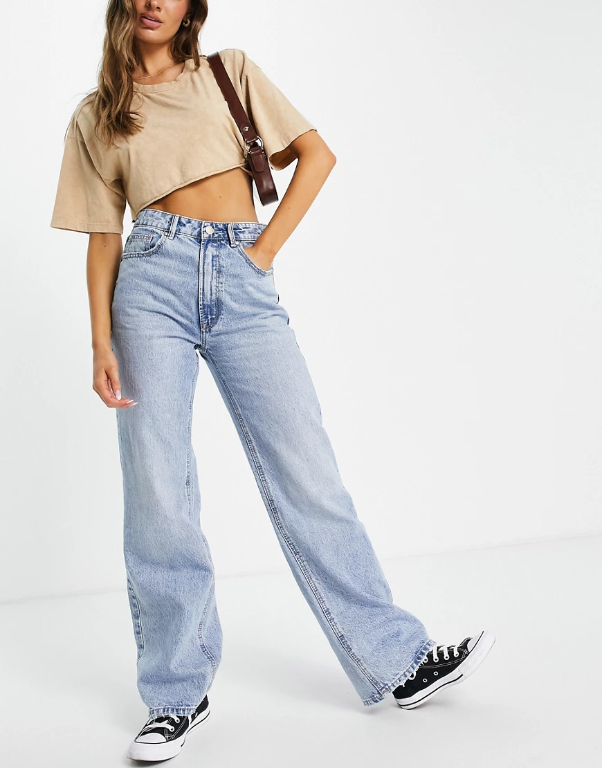 Stradivarius – Dad-Jeans in Vintageblau im 90er-Stil günstig online kaufen