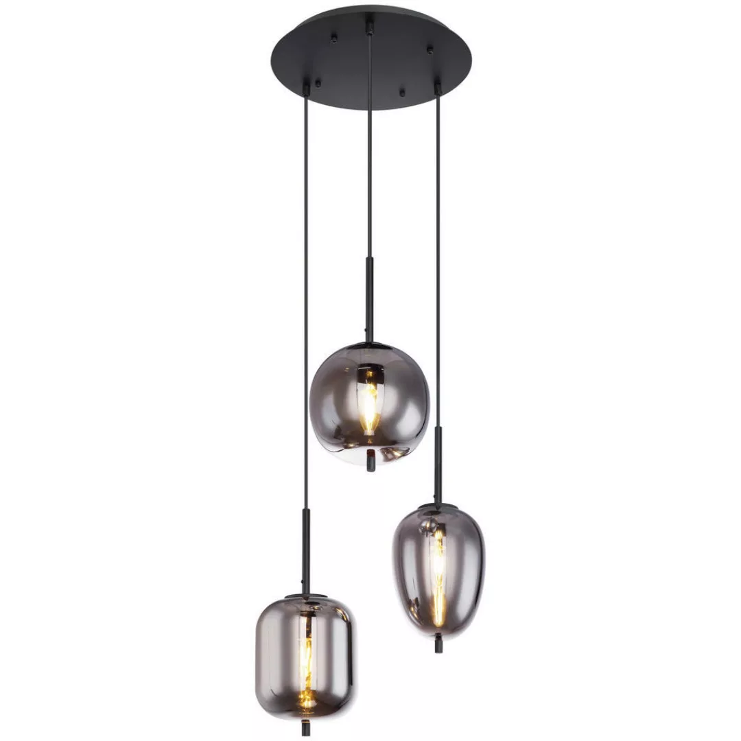 GLOBO Pendelleuchte Blacky 15345-3 schwarz Metall Rauchglas H/D: ca. 120x46 günstig online kaufen