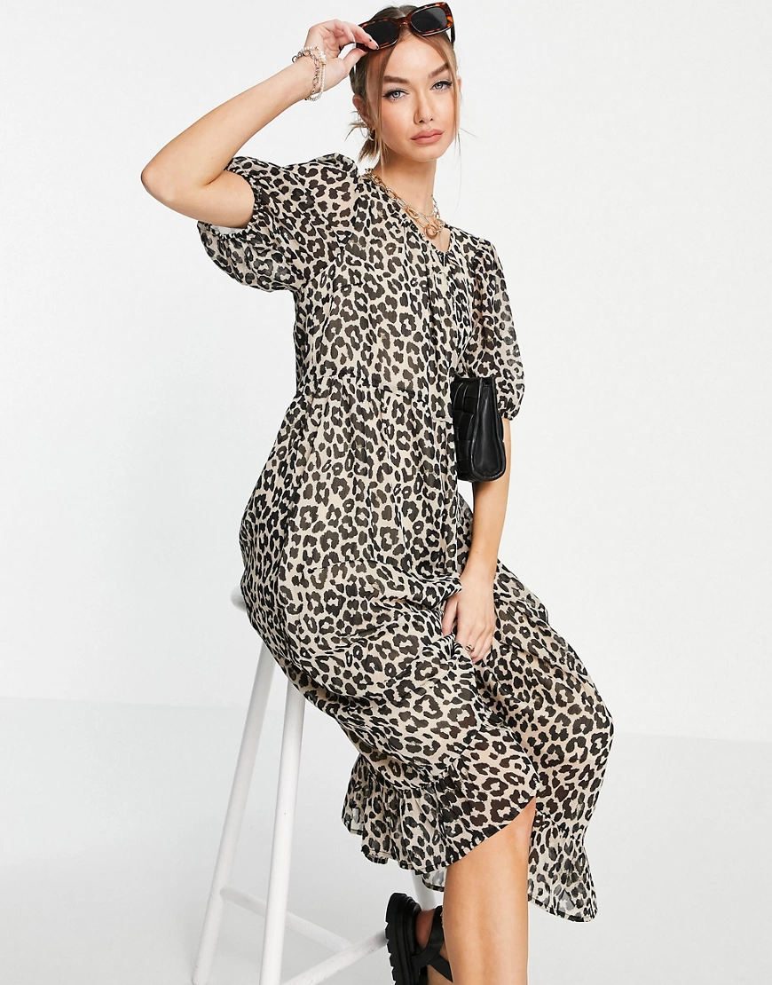 Selected – Tilda – Midi-Hängerkleid in Grau mit Muster günstig online kaufen